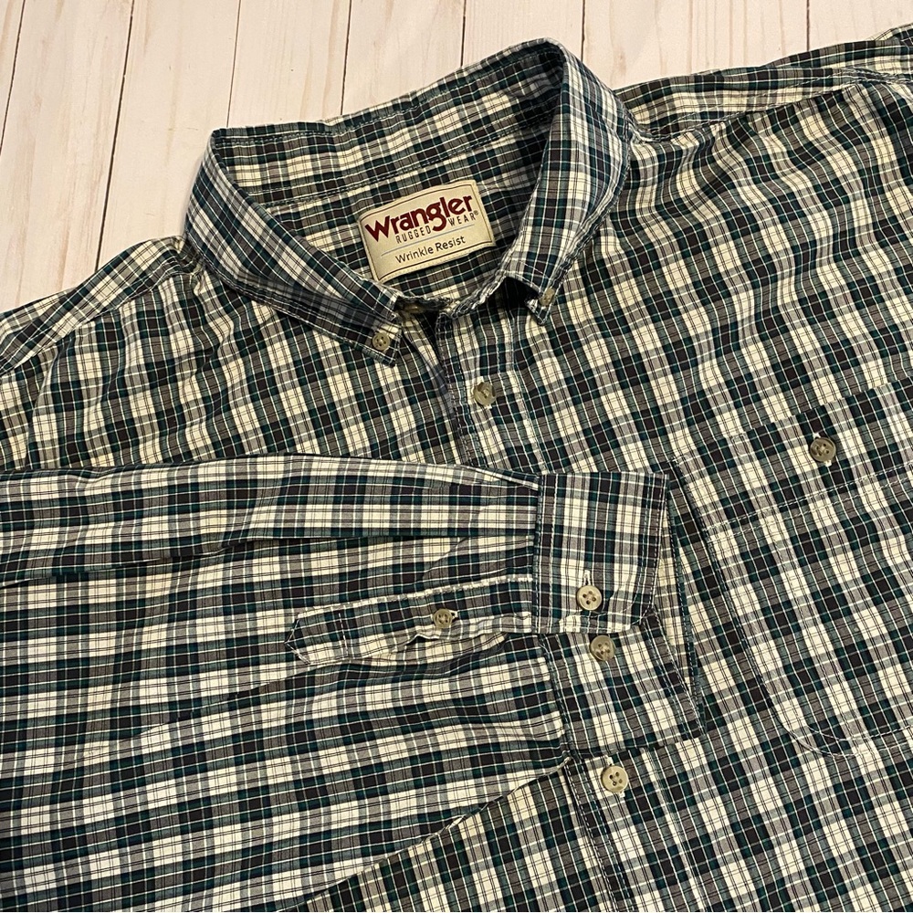 WRANGLER RUGGED WEAR Wrinkle Resist Men’s Long Sleeve Plaid Button Shirt 3X
